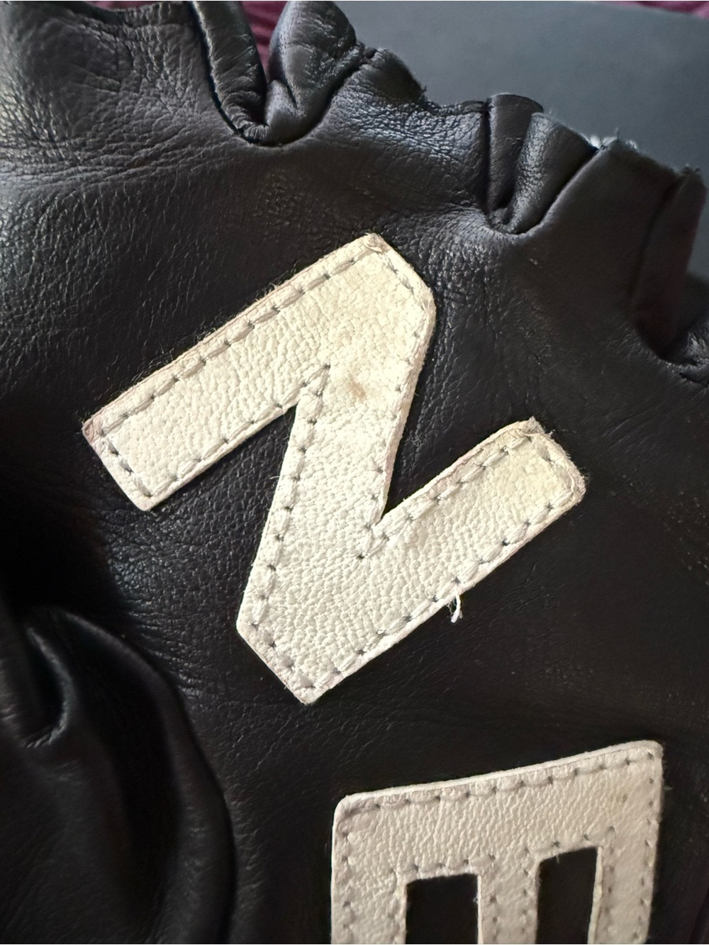 CHANEL Black Fingerless Leather Gloves with Cream Logo Letters - Picture 6 of 7